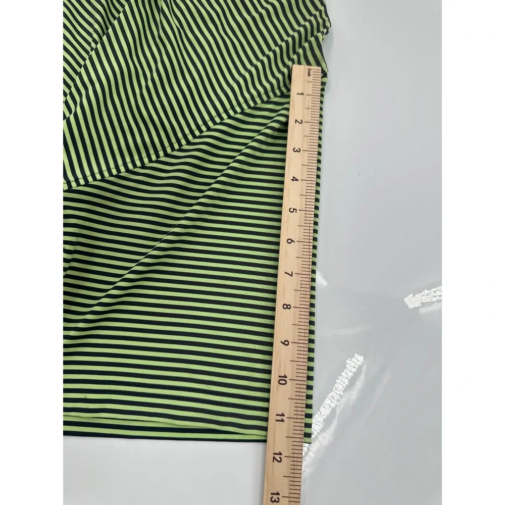 FootJoy Mens Golf Polo Shirt Medium Lime Green Navy Blue Striped Short Sleeve FJ